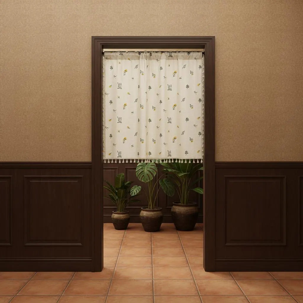 Boho Embroidered Linen Curtain Daisy Floral Farmhouse Rod Pocket Window Drape