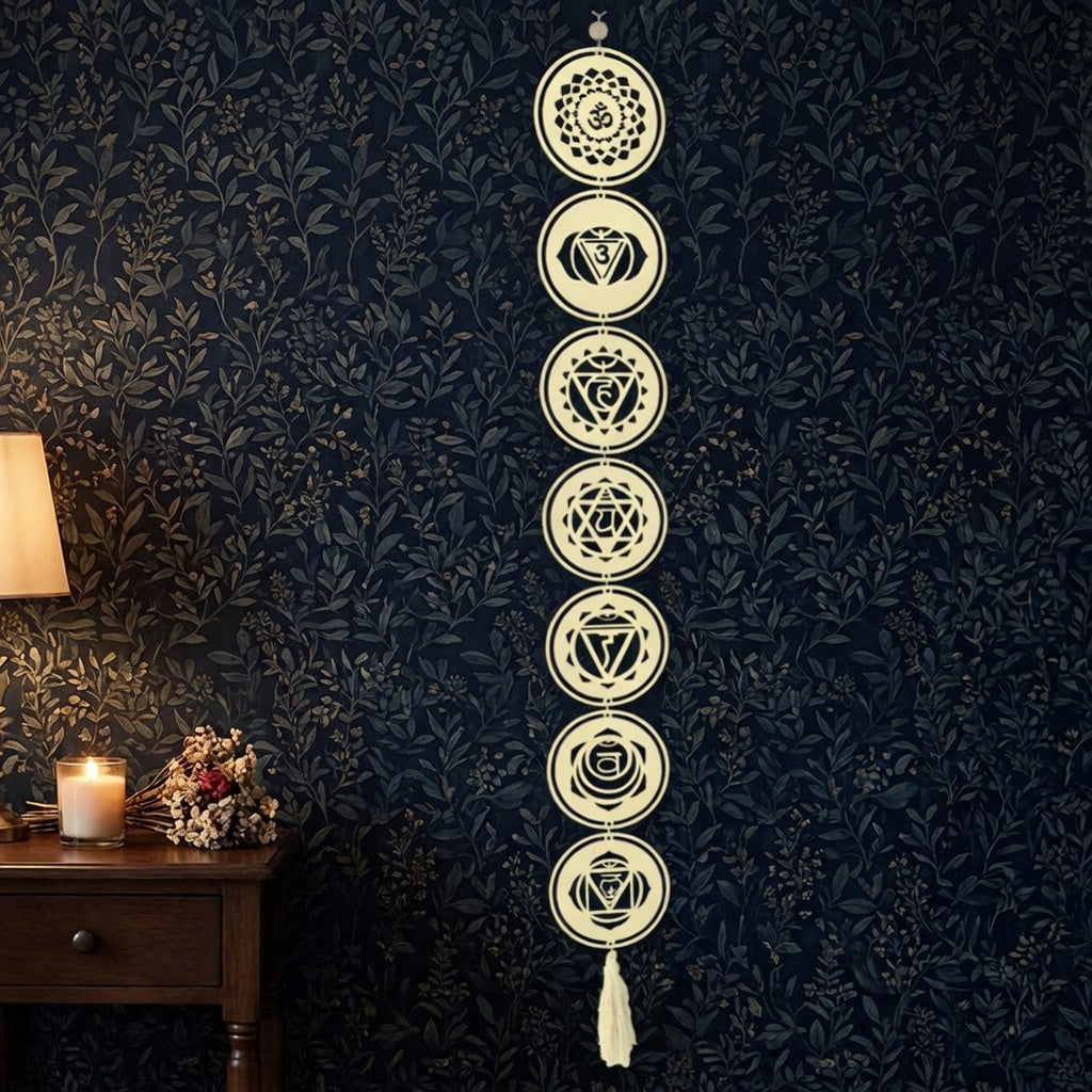 Seven chakra wooden pendant wall hanging dream catcher boho spiritual decor