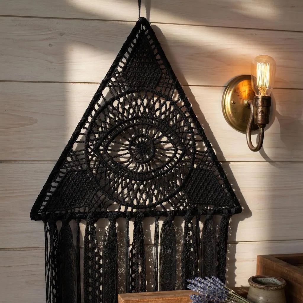 Evil Eye Triangle Wall Decor, Lace Dreamcatcher, Witchy Boho Wall Hanging
