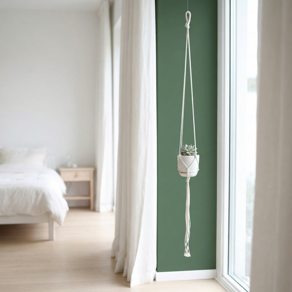 Macrame Plant Hanger — Simple Loop, Natural Cotton Rope, 3 Styles, 105 cm