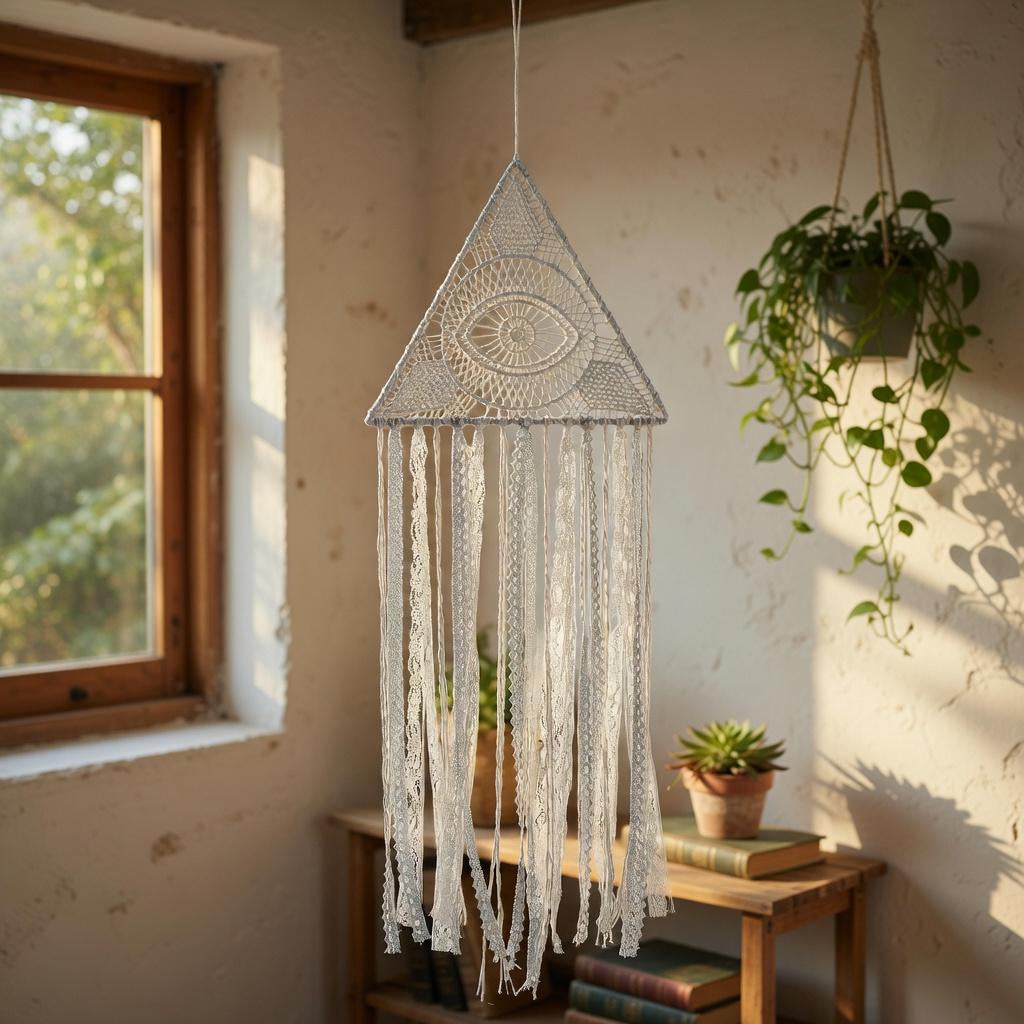 Evil Eye Triangle Wall Decor, Lace Dreamcatcher, Witchy Boho Wall Hanging