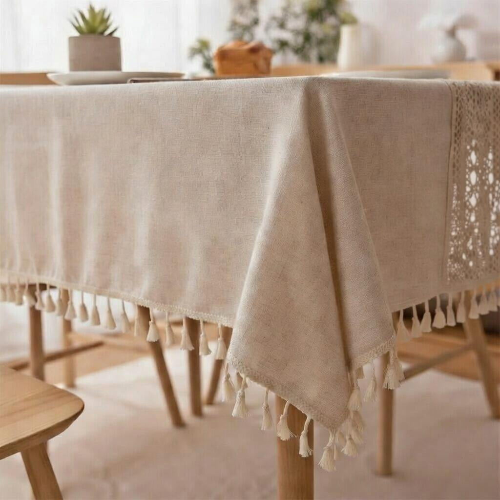 Crochet Tassel Tablecloth | Boho Farmhouse Lace Rectangle Table Cloth for Dining, Wedding & Christmas Decor
