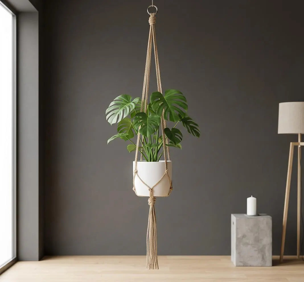 Macrame Plant Hanger Jute Rope | Boho Hanging Planter Indoor | Rustic Farmhouse Home Decor Gift