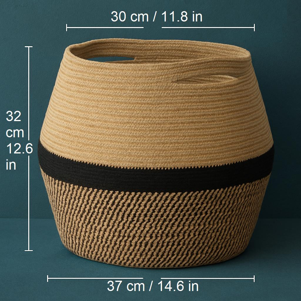 Woven Hemp Belly Basket | Boho Nordic Floor Storage, Farmhouse Plant Pot Holder, Housewarming Gift