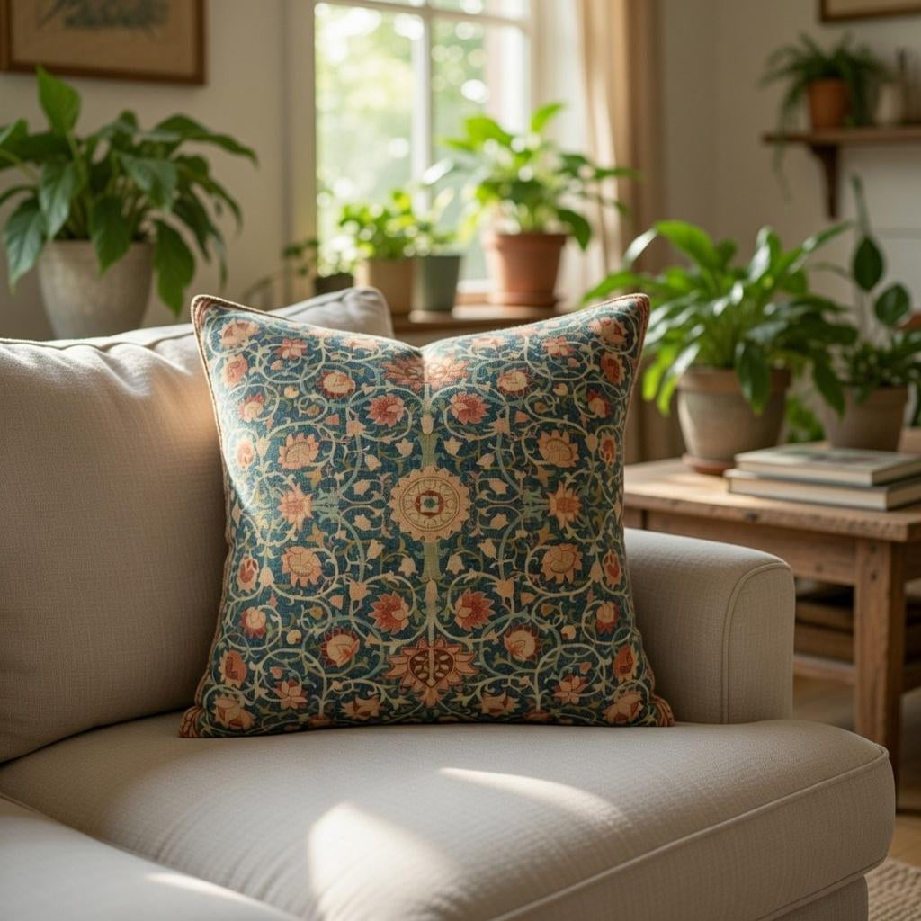 William Morris Pillow Cover, Vintage Botanical Cushion, Arts Crafts Floral Throw Pillow Cottagecore