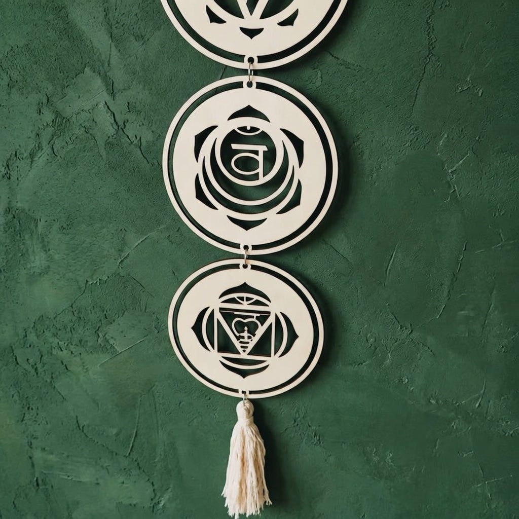 Buddhist lotus chakra wall hanging tassel detail wooden dream catcher decor