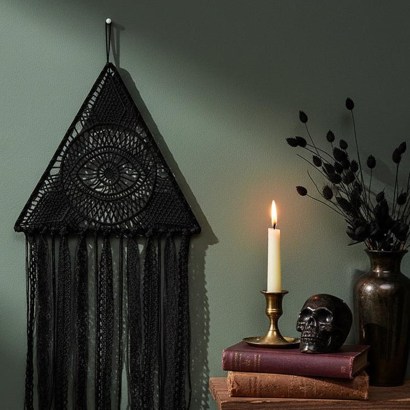 Evil Eye Triangle Wall Decor, Lace Dreamcatcher, Witchy Boho Wall Hanging