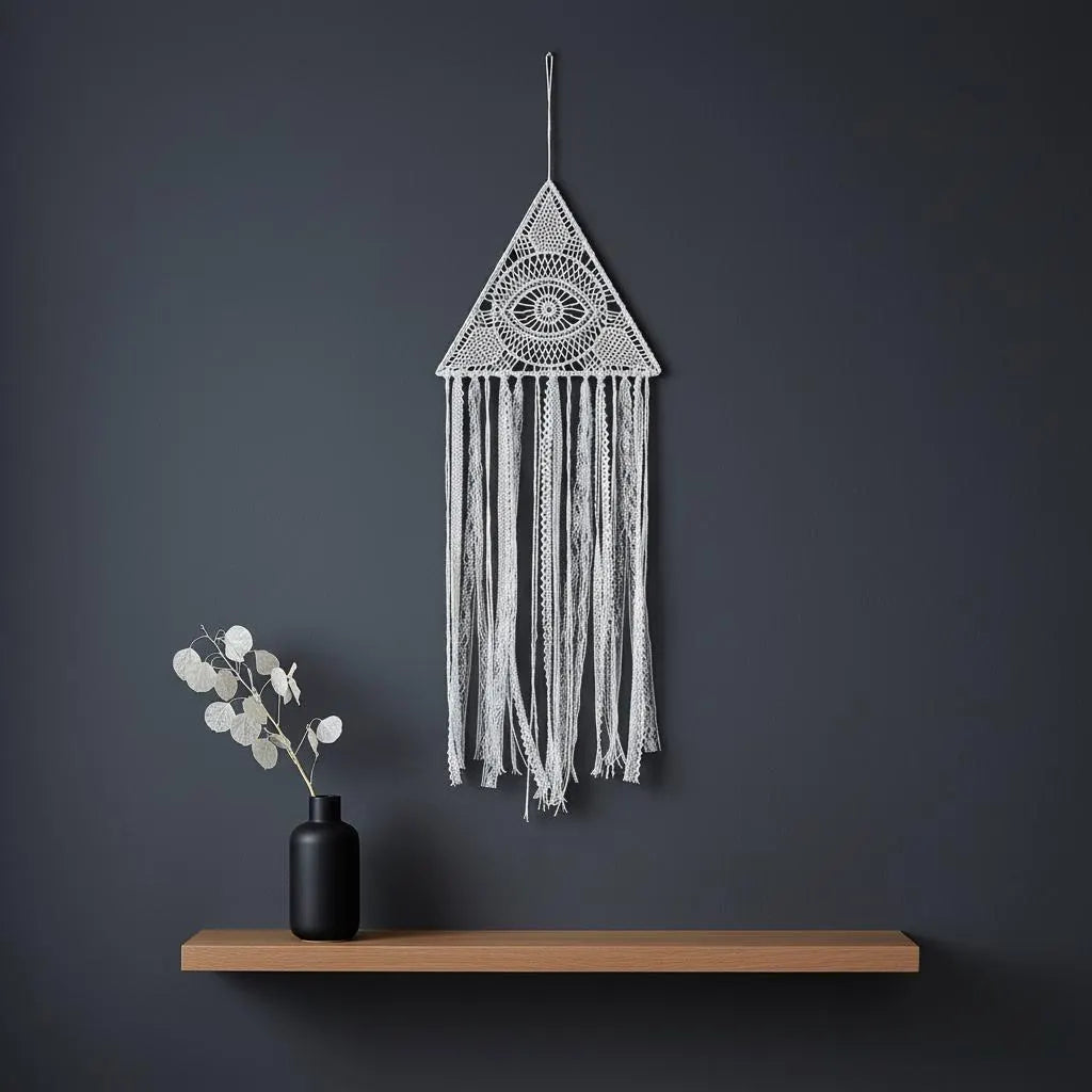 Evil Eye Triangle Wall Decor, Lace Dreamcatcher, Witchy Boho Wall Hanging