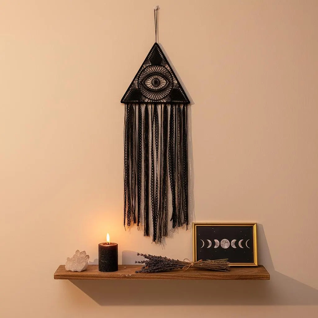 Evil Eye Triangle Wall Decor, Lace Dreamcatcher, Witchy Boho Wall Hanging