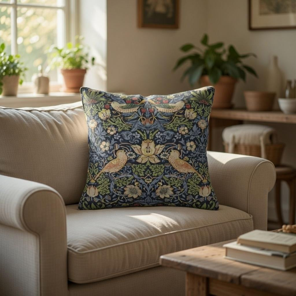 William Morris Pillow Cover, Vintage Botanical Cushion, Arts Crafts Floral Throw Pillow Cottagecore