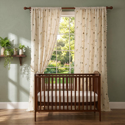 Boho Embroidered Linen Curtain Daisy Floral Farmhouse Rod Pocket Window Drape