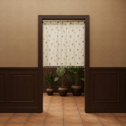 Boho Embroidered Linen Curtain Daisy Floral Farmhouse Rod Pocket Window Drape