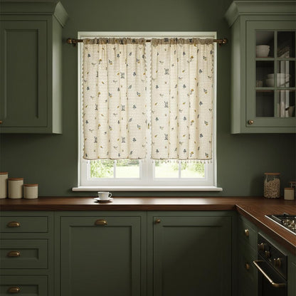Boho Embroidered Linen Curtain Daisy Floral Farmhouse Rod Pocket Window Drape