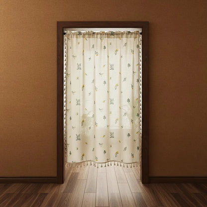 Boho Embroidered Linen Curtain Daisy Floral Farmhouse Rod Pocket Window Drape
