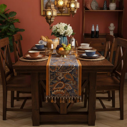 Boho Paisley Table Runner with Tassels | Farmhouse Vintage Fringe Runner | Wedding Holiday Decor