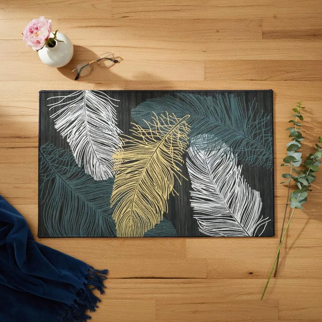 Botanical kitchen rug — feather pattern design