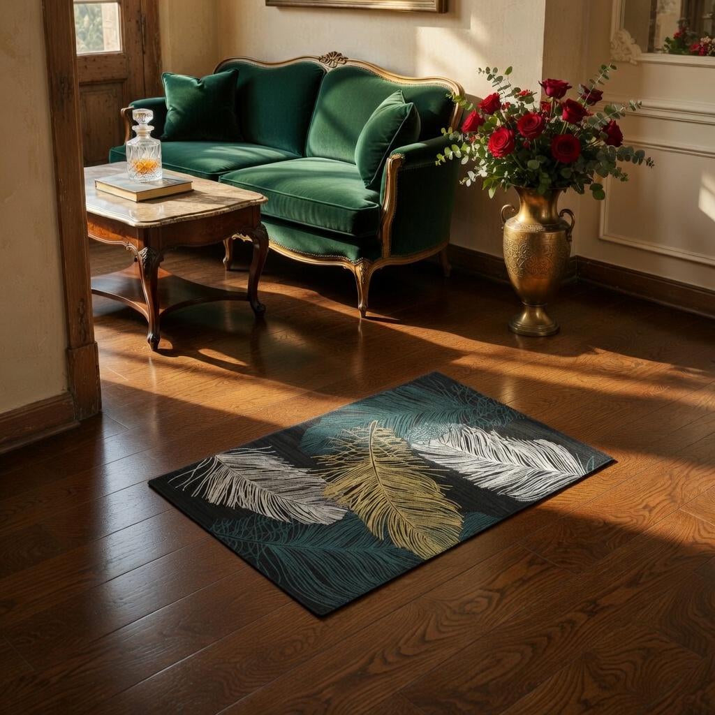 Botanical kitchen rug — lotus leaf print design
