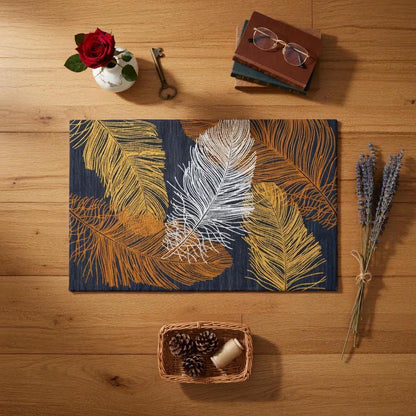 Botanical floor mat styled as entryway rug