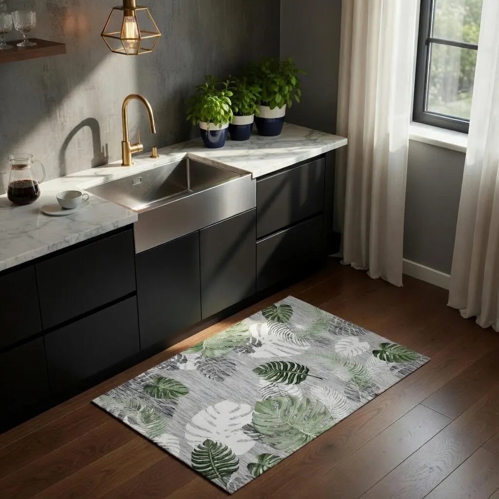 Botanical leaf floor mat — size chart
