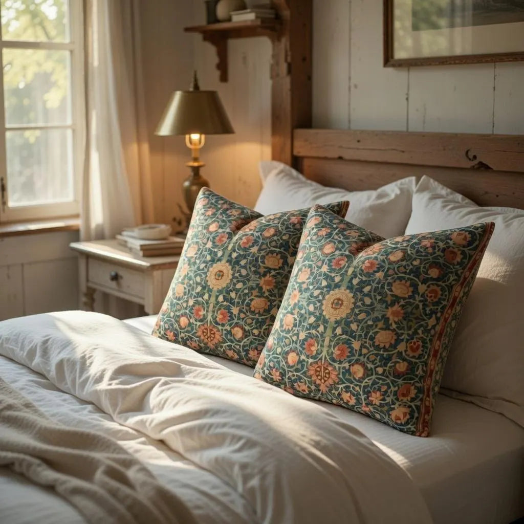William Morris Pillow Cover, Vintage Botanical Cushion, Arts Crafts Floral Throw Pillow Cottagecore