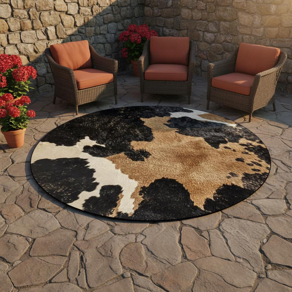 Cow print round rug, view 12