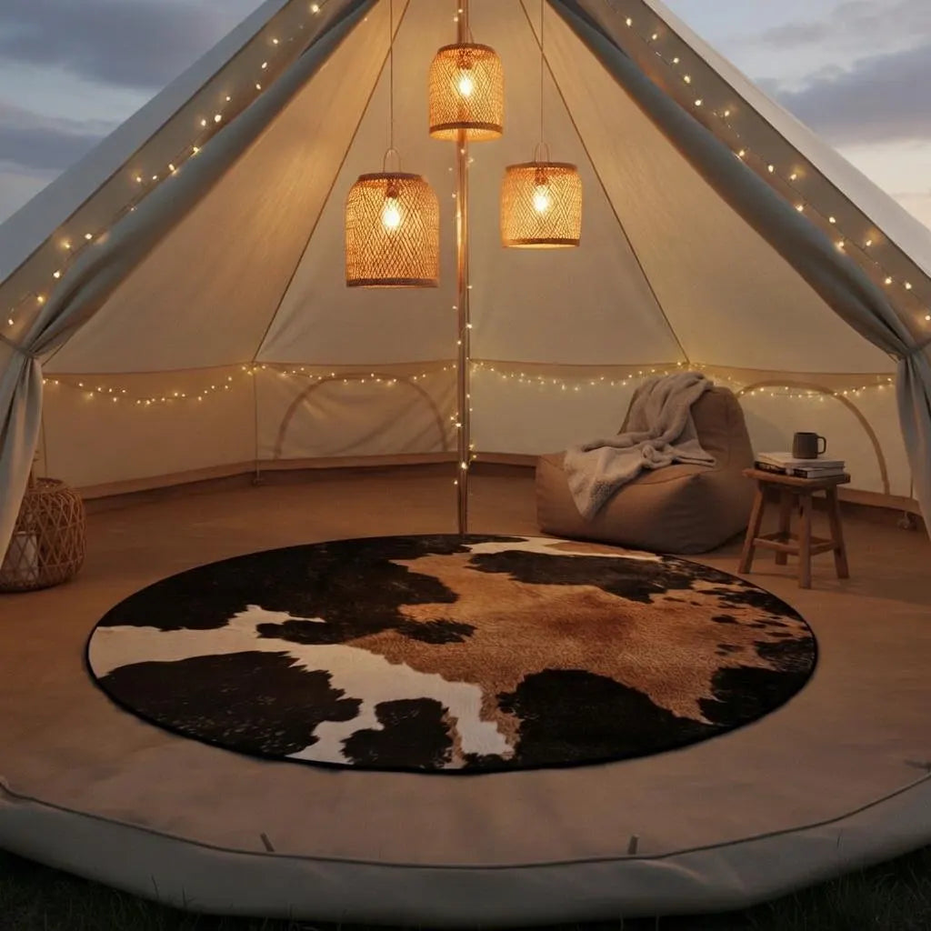 Cow print round rug, view 16