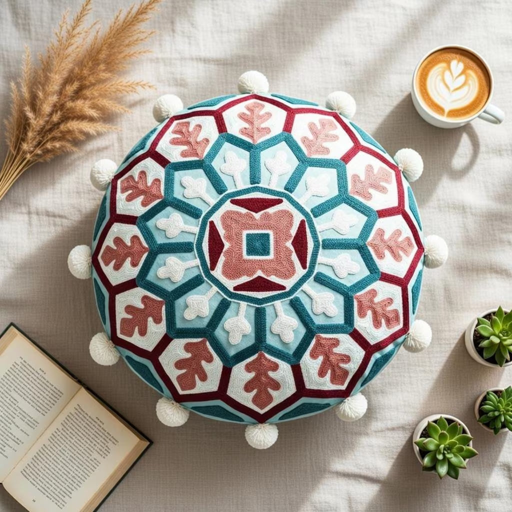 Round Mandala Pillow Cover 18" Embroidered Boho Cushion Ethnic Home Decor