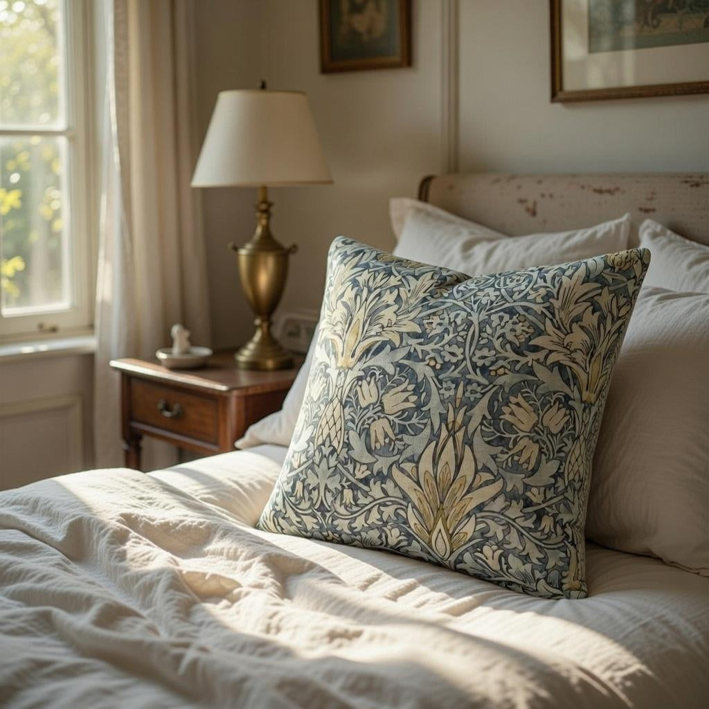 William Morris Pillow Cover, Vintage Botanical Cushion, Arts Crafts Floral Throw Pillow Cottagecore