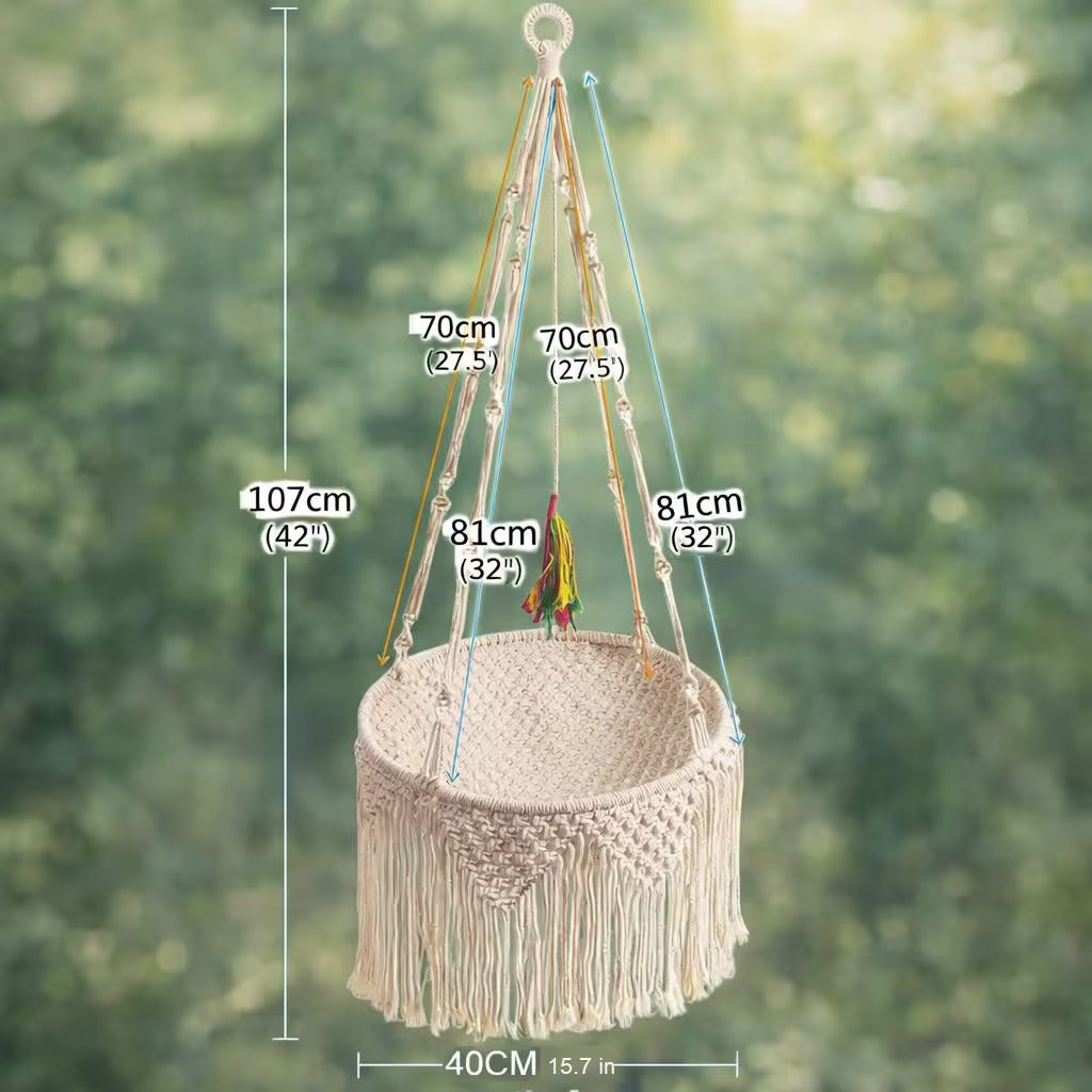 Macrame Cat Bed Hanging Hammock, Boho Cat Nest Cotton Basket, Fringe Pet Swing Gift