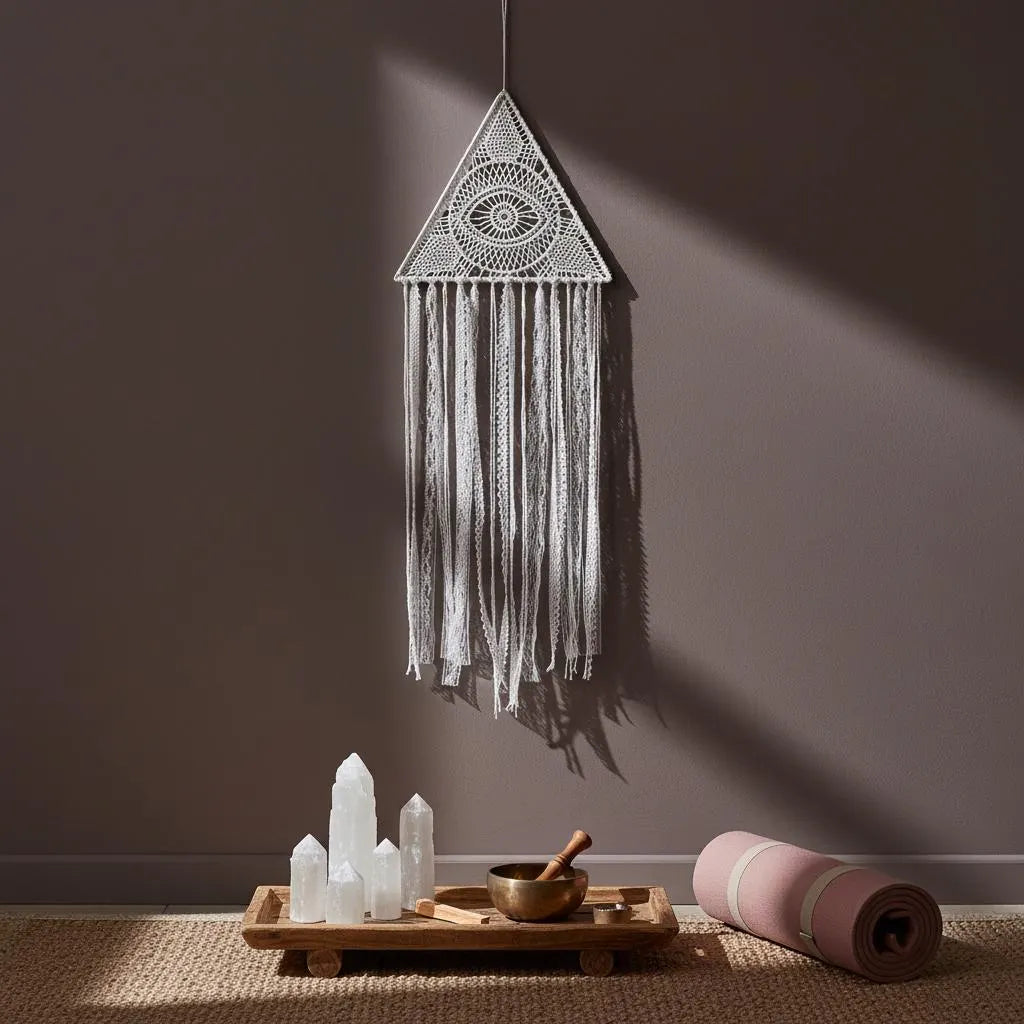 Evil Eye Triangle Wall Decor, Lace Dreamcatcher, Witchy Boho Wall Hanging