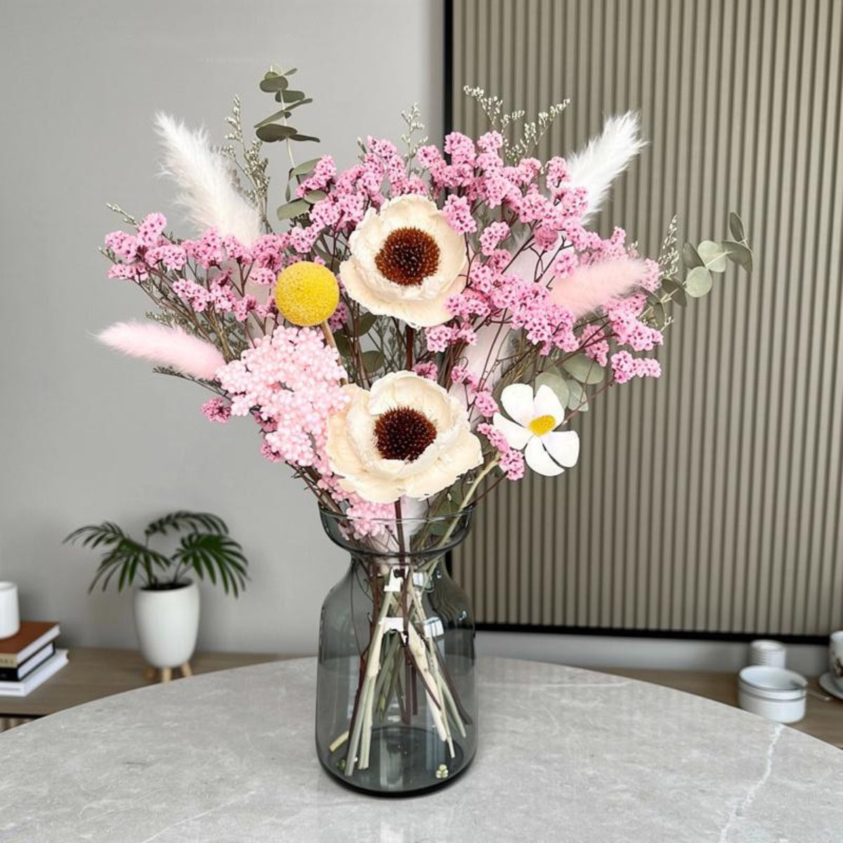 Dried Flower Bouquet with Vase | Wildflower Arrangement | Boho Minimalist Home Decor Gift