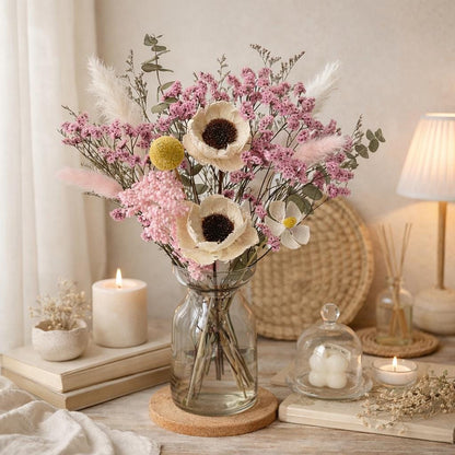 Dried Flower Bouquet with Vase | Wildflower Arrangement | Boho Minimalist Home Decor Gift