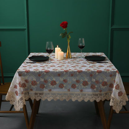 Embroidered lace rose tablecloth — vintage floral table cover, view 4