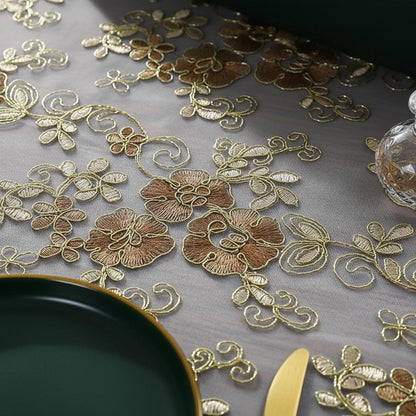 Embroidered lace rose tablecloth styled on dining table