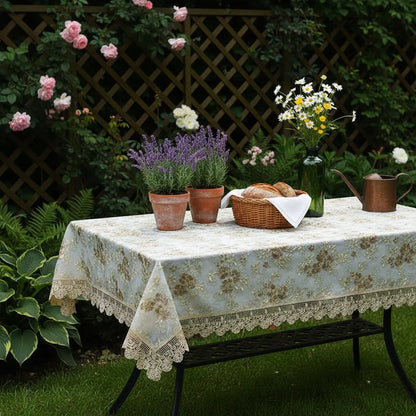 Embroidered lace rose tablecloth — brown gold colorway