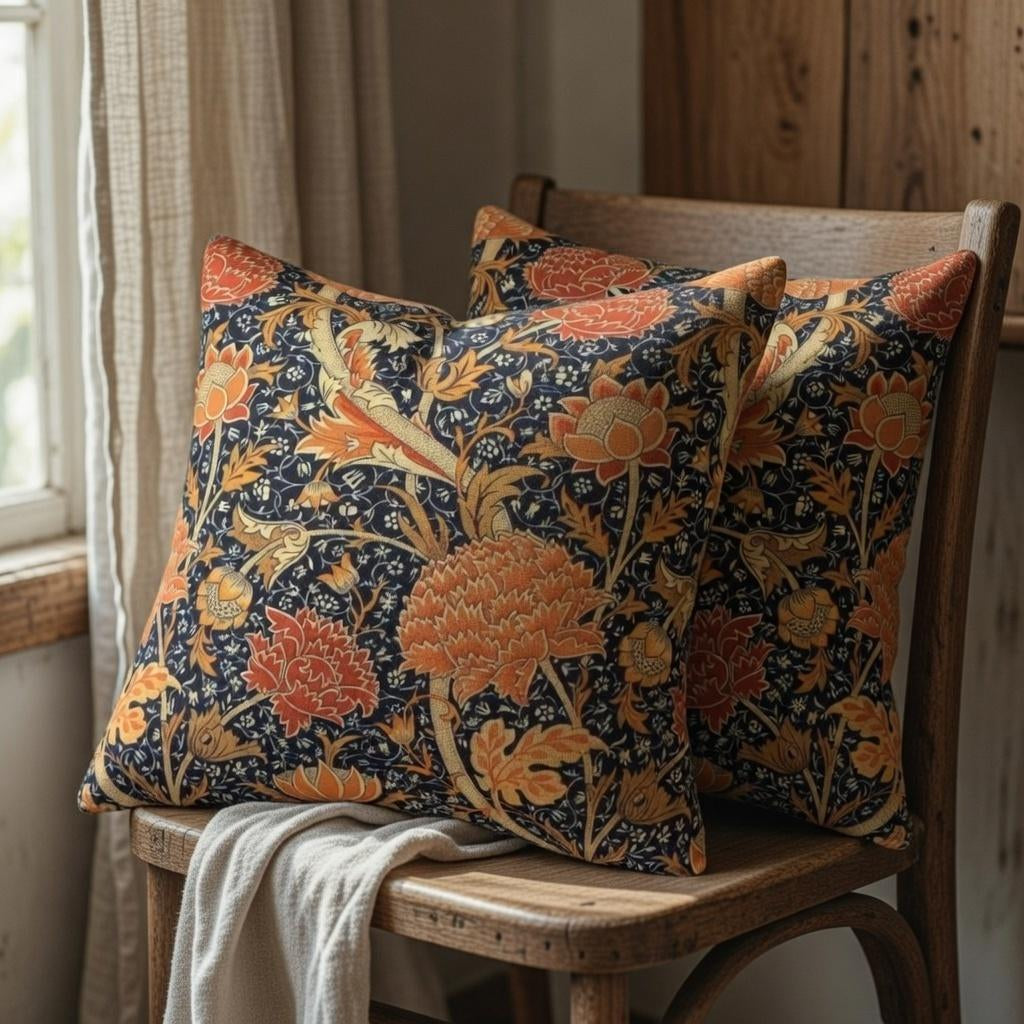William Morris Pillow Cover, Vintage Botanical Cushion, Arts Crafts Floral Throw Pillow Cottagecore