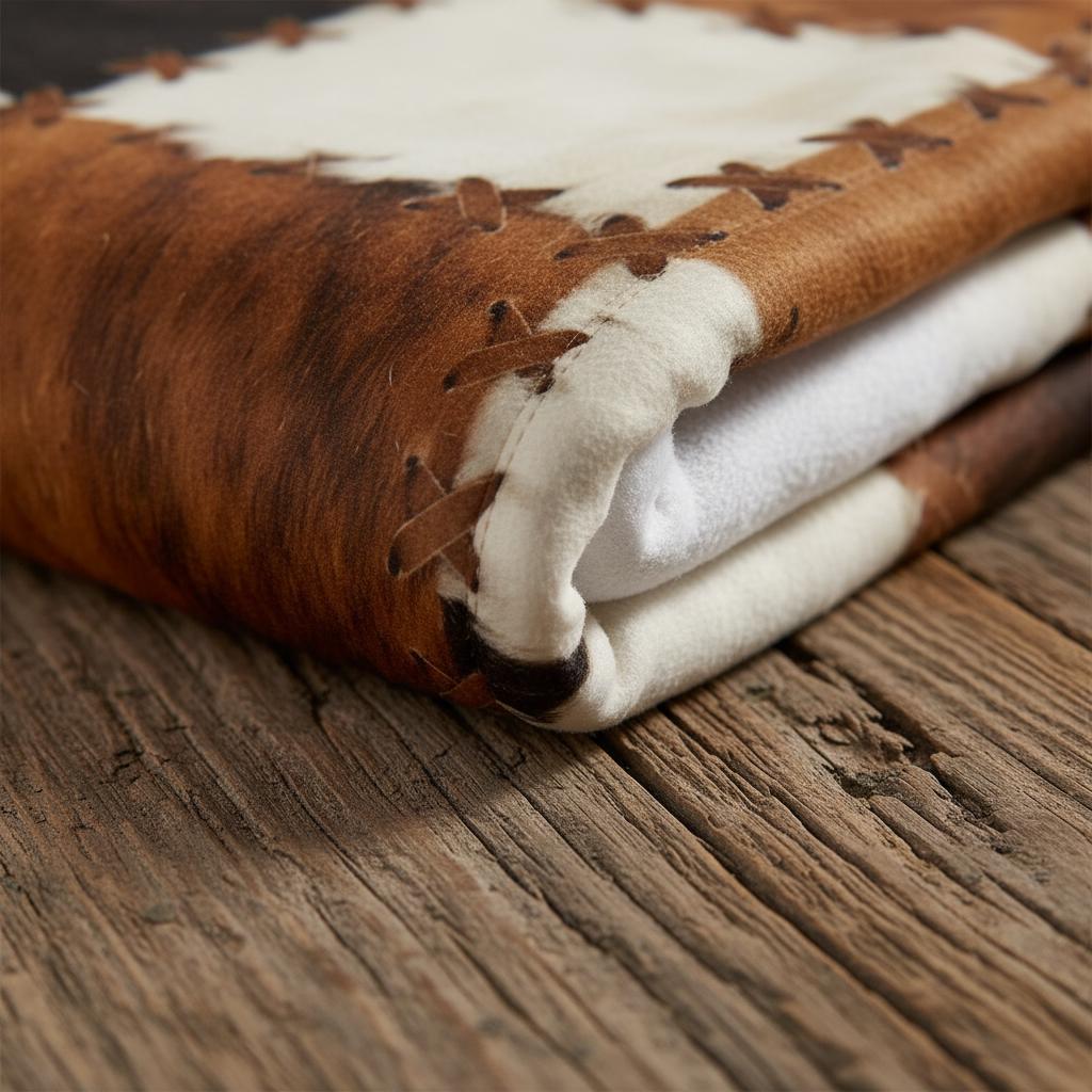 Faux cowhide throw blanket — soft flannel texture
