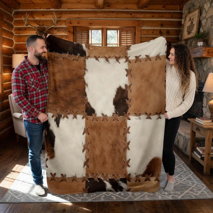 Faux cowhide throw blanket, view 6