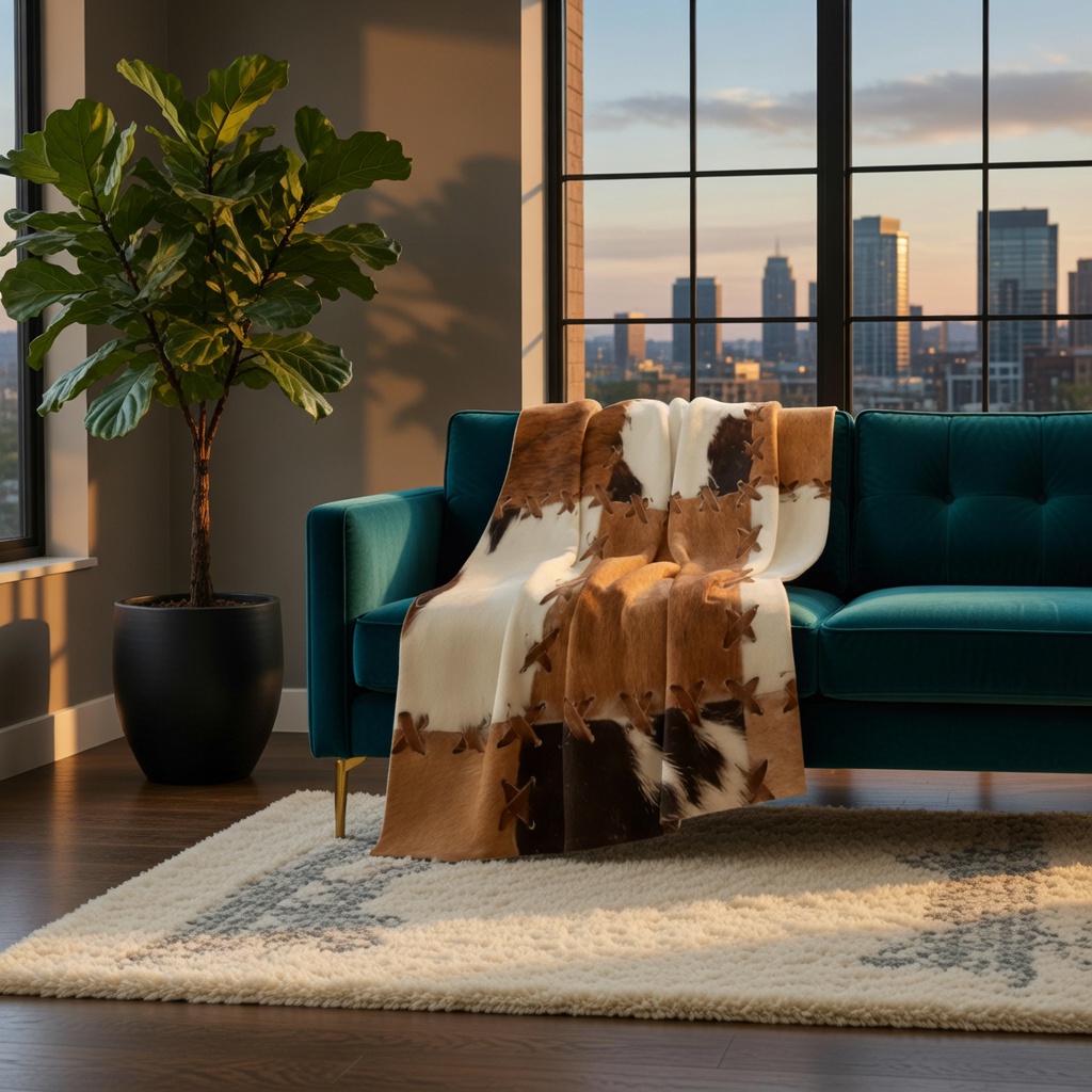 Faux cowhide throw blanket, view 7