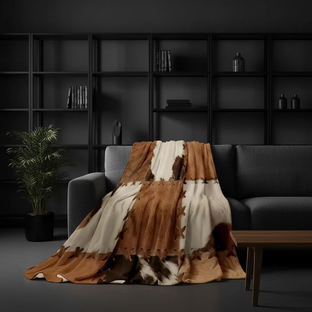 Faux cowhide throw blanket, view 8
