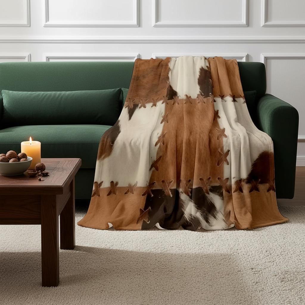 Faux cowhide throw blanket, view 9