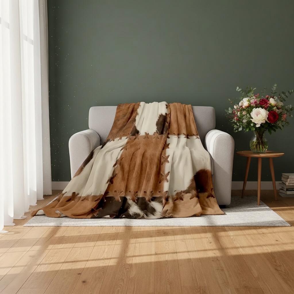 Faux cowhide throw blanket, view 14