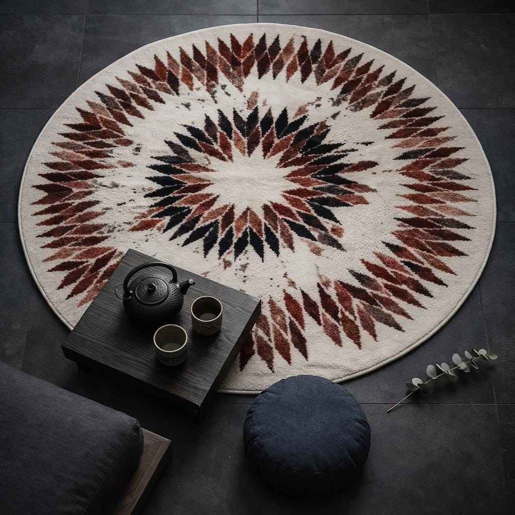 Geometric circle rug — flat microfibre surface detail