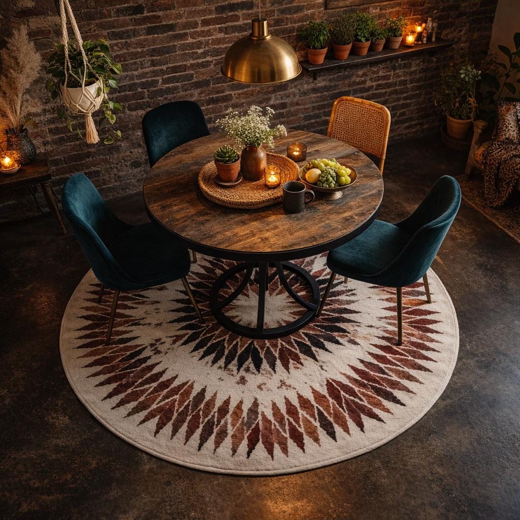 Geometric circle rug — non-slip backing detail