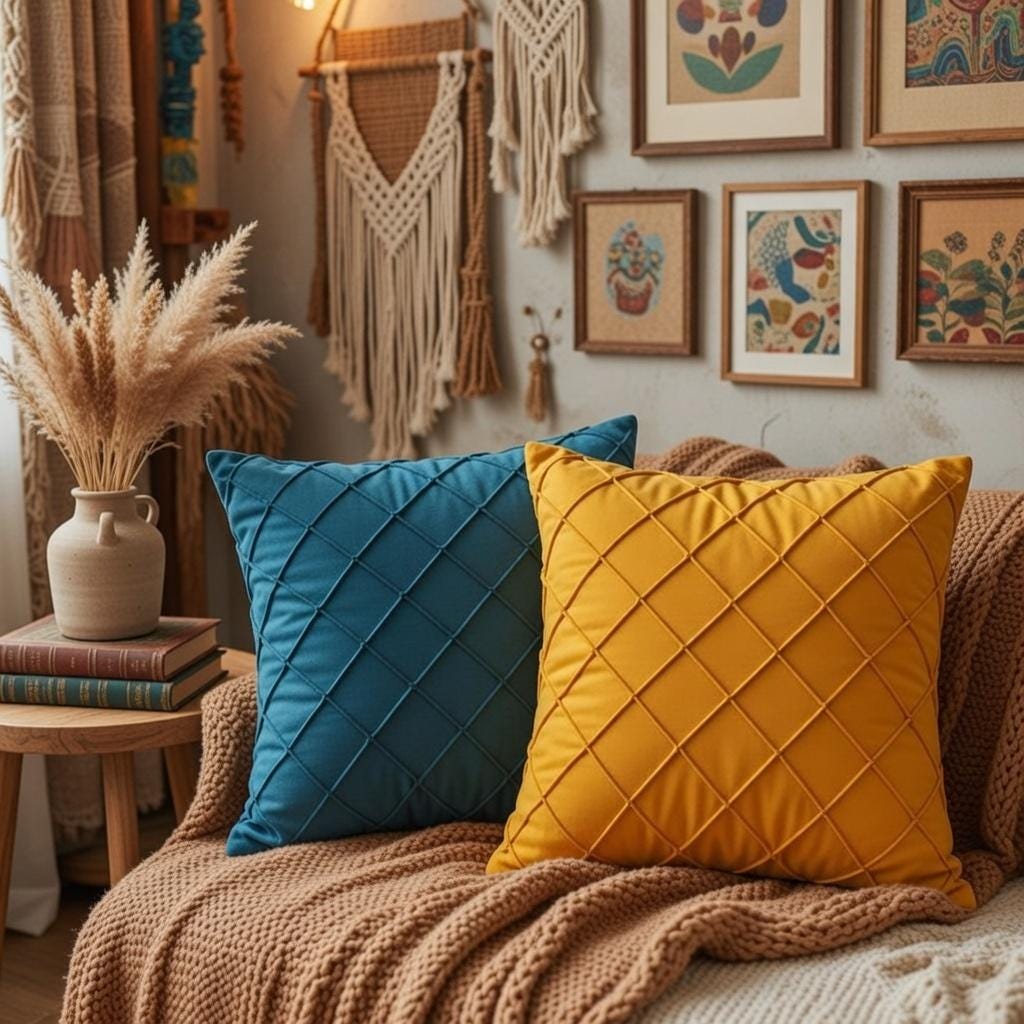 Velvet Cushion Cover | Geometric Throw Pillow | Modern Living Room Decor | Multiple Colors