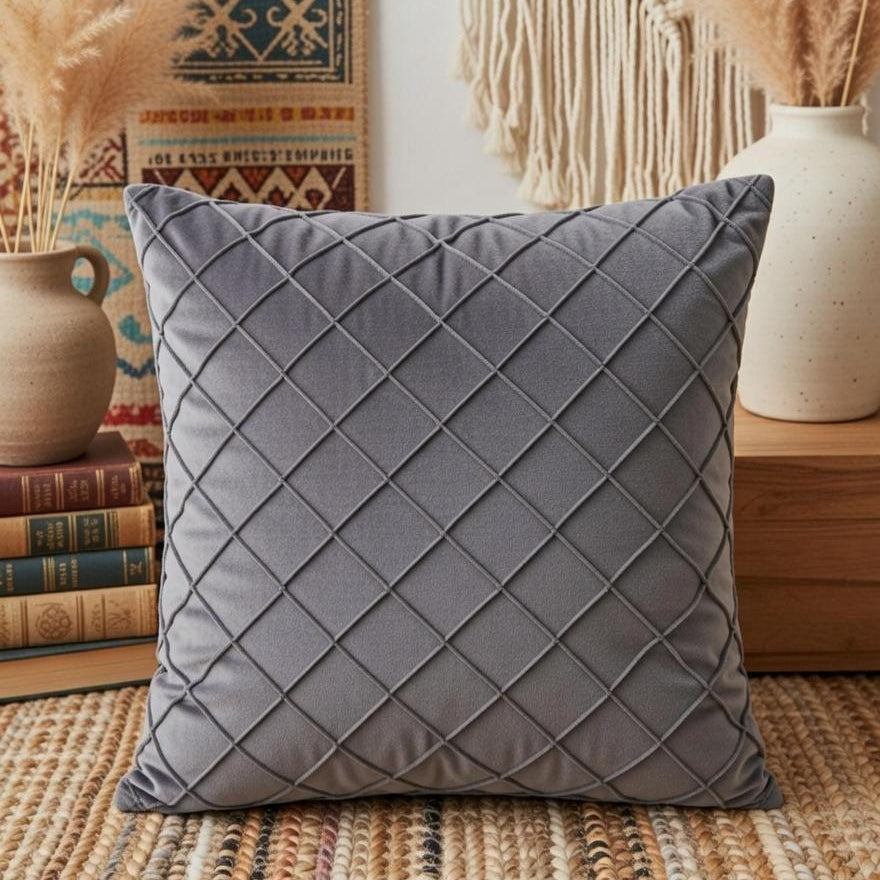 Velvet Cushion Cover | Geometric Throw Pillow | Modern Living Room Decor | Multiple Colors