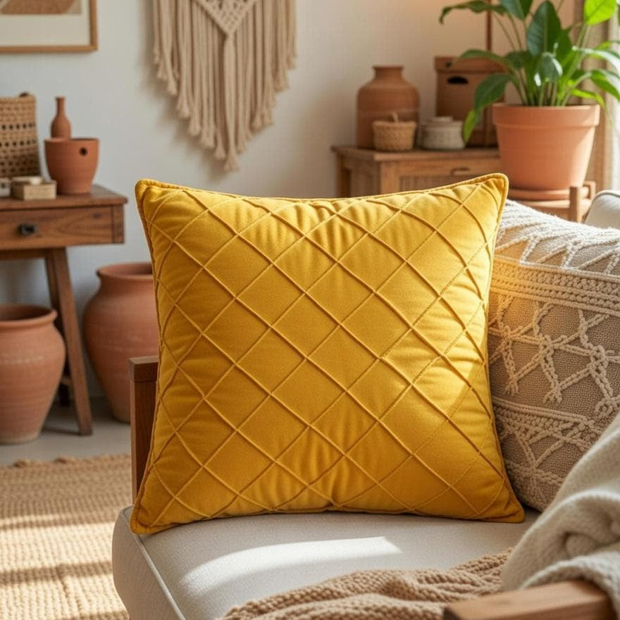 Velvet Cushion Cover | Geometric Throw Pillow | Modern Living Room Decor | Multiple Colors