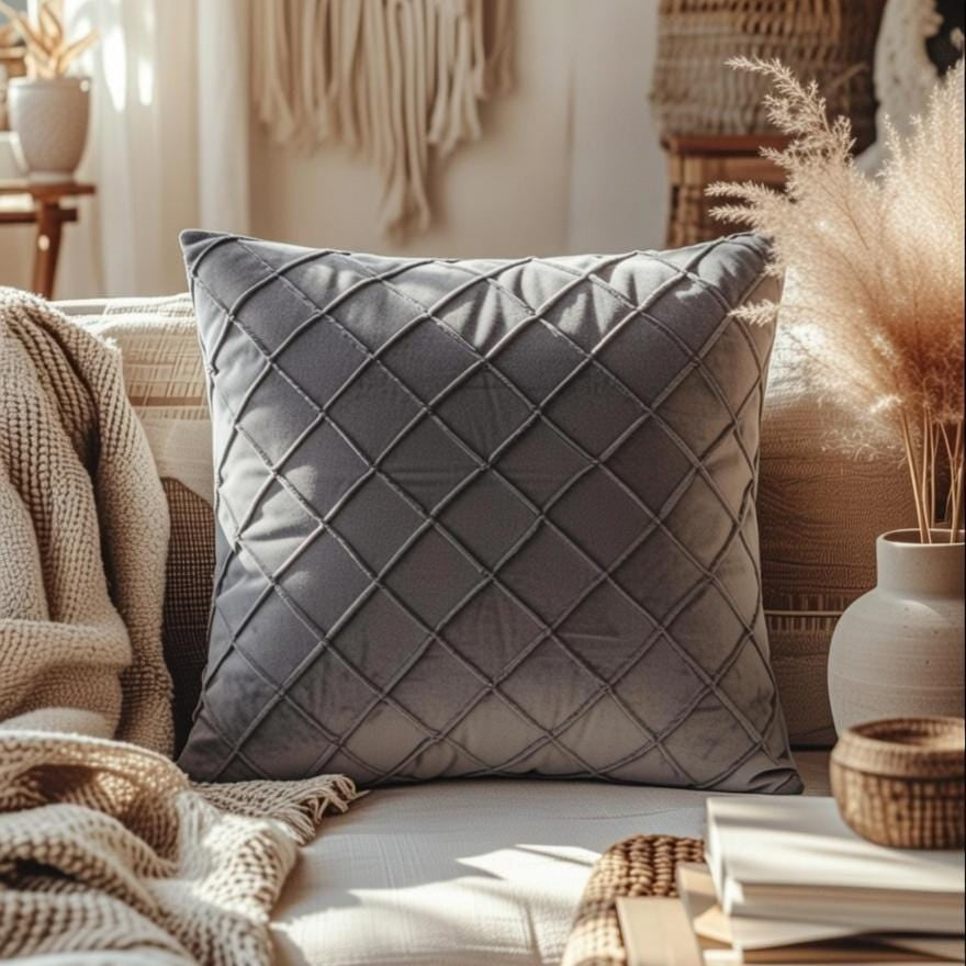 Velvet Cushion Cover | Geometric Throw Pillow | Modern Living Room Decor | Multiple Colors