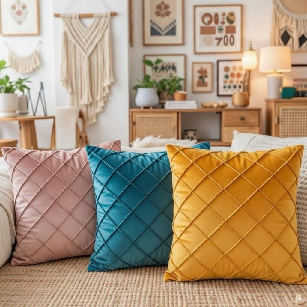 Velvet Cushion Cover | Geometric Throw Pillow | Modern Living Room Decor | Multiple Colors