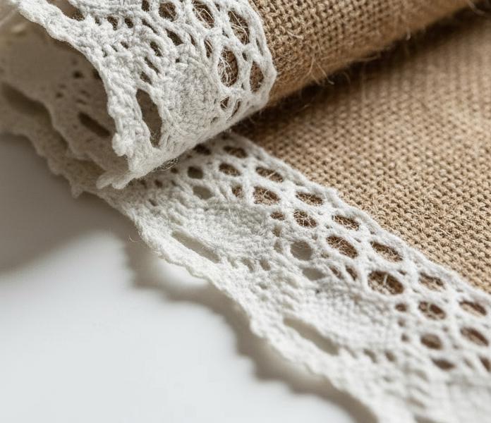 Burlap Table Runner Crochet Lace Tassel | Jute Farmhouse Boho | Rustic Wedding | Baby Shower Dining